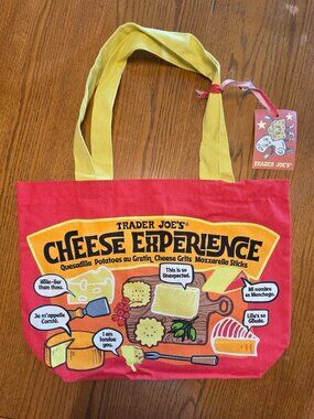 Trader Joe's Bag Tote Canvas NEW Cheese Adventures Shopping Heavy Duty & Large